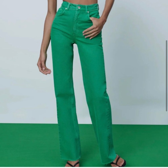 Zara Denim - Zara Green High Waisted wide leg jeans